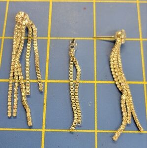 Silver Faux Diamond Rhinestone Stud Back & Front 2.5" Dangle